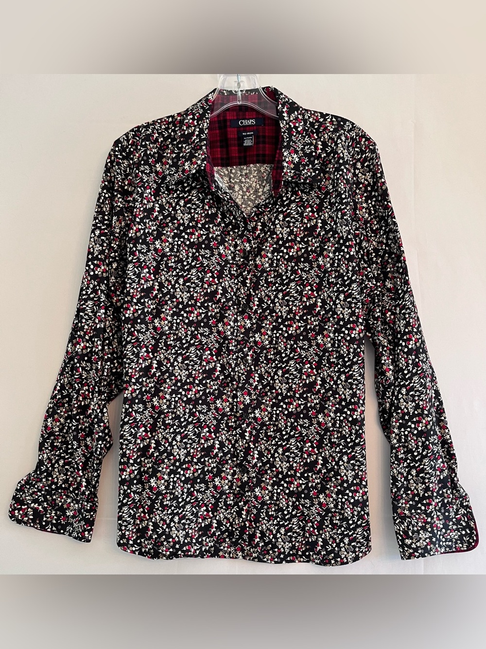 Chaps Cottagecore Dark Floral Plaid Accent Button Down Shirt No Iron XL